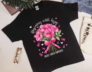 Blooming with Hope Floral Breast Cancer Awareness Shirt, Breast Cancer Support Shirt for Warrior, Cancer Survivor Gift, Pink Ribbon Shirt