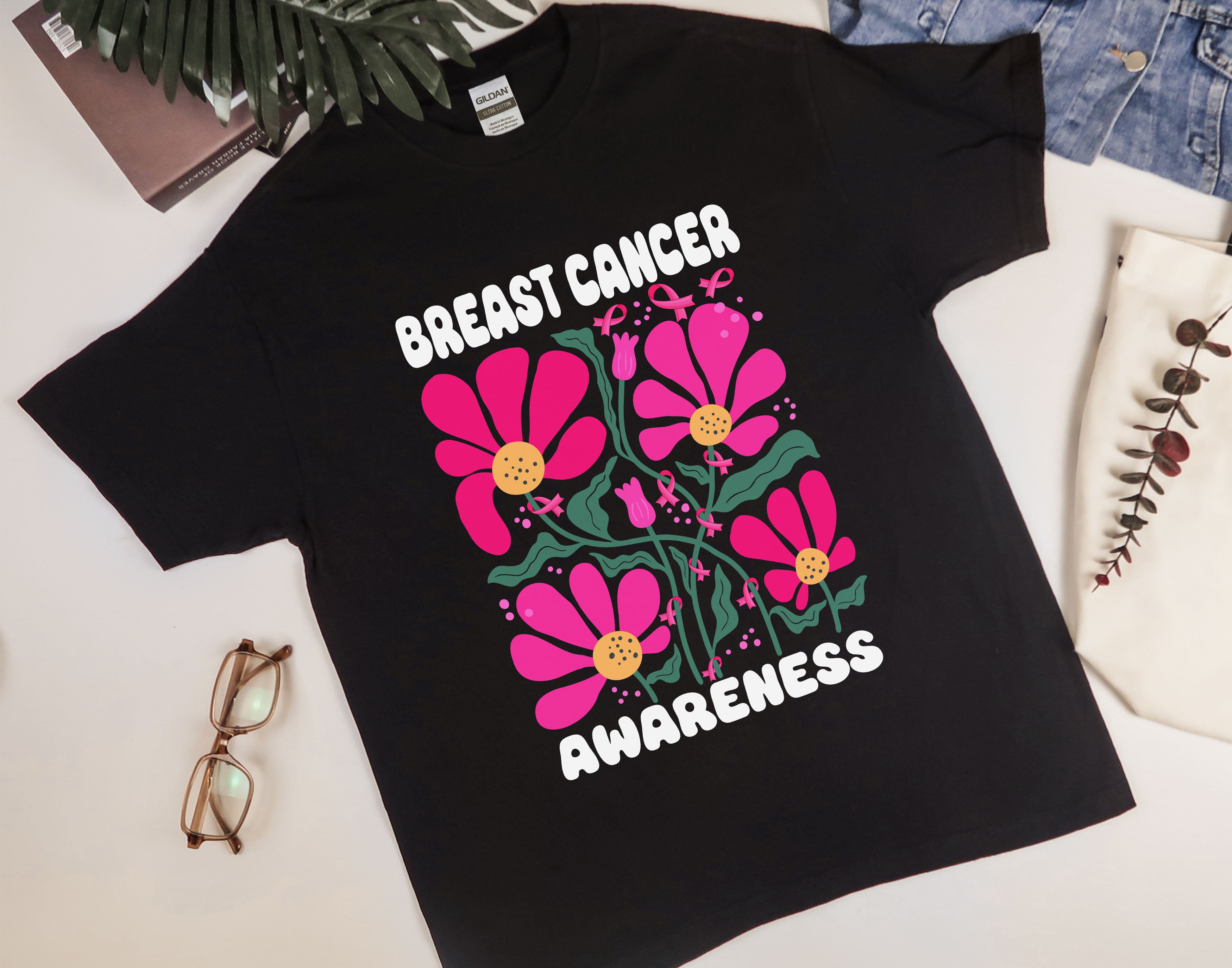 Floral Breast Cancer Awareness Shirt, Pink Flowers & Ribbons Shirt, Cancer Survivor Gift, Breast Cancer Support Shirt