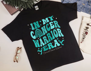 Teal Ribbon In My Cancer Warrior Era Shirt, Groovy Cervical Cancer Awareness Shirt, Cancer Support Shirt for Warrior