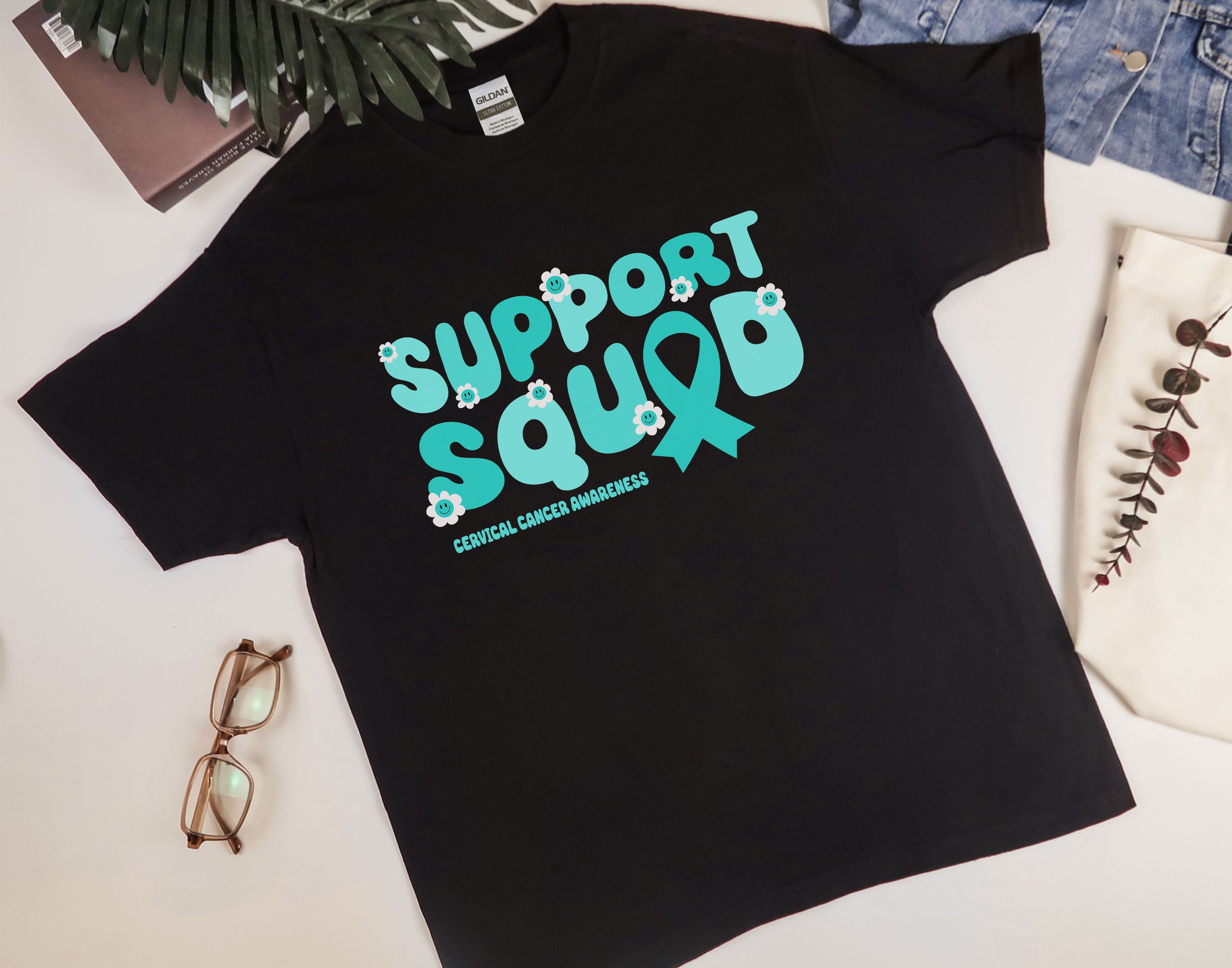 Support Squad Cervical Cancer Shirt, Cervical Cancer Awareness Team Shirt, Teal Ribbon Group Shirt, Support Gift for Women