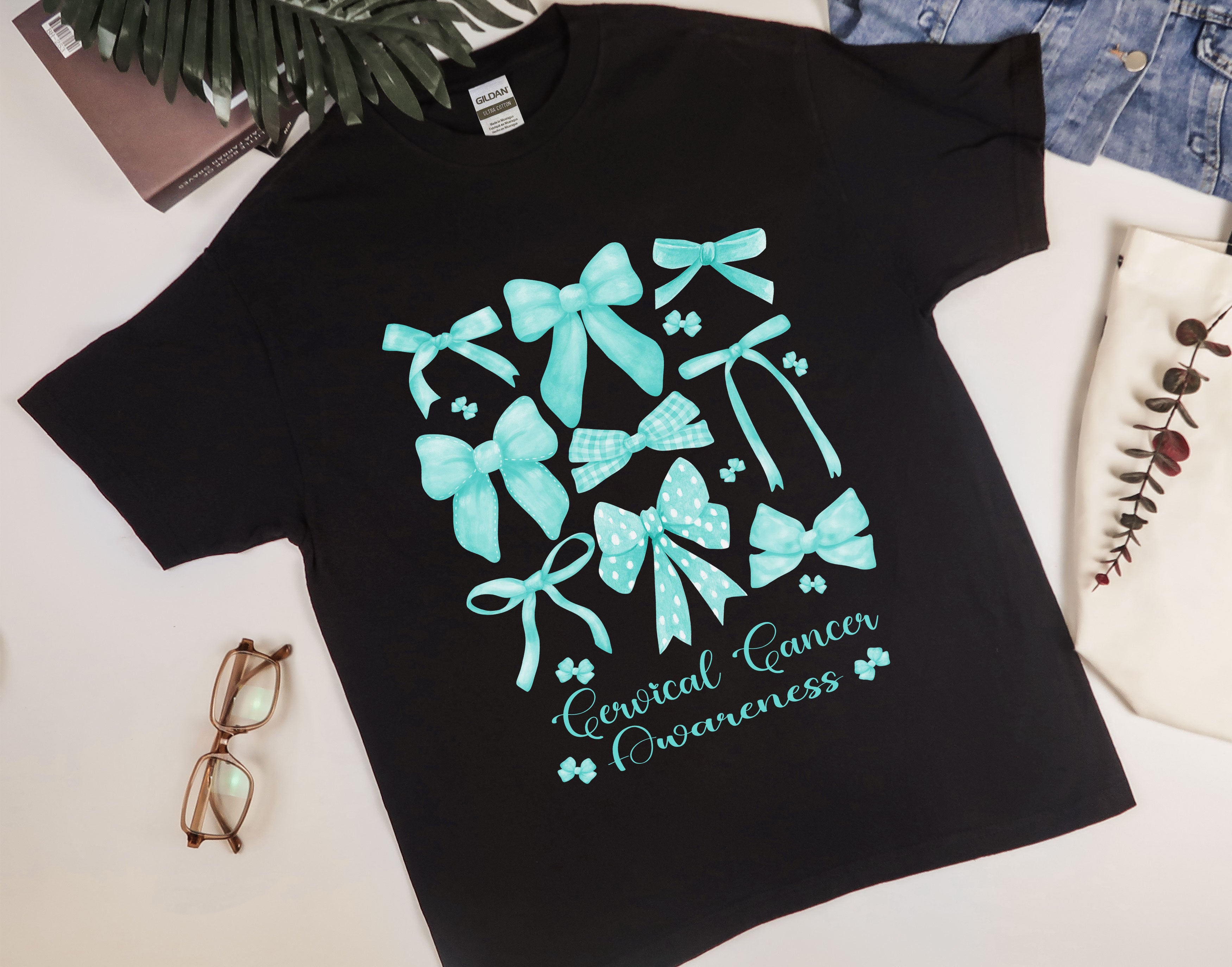 Coquette Teal Bow Cervical Cancer Shirt, Cervical Cancer Survivor Gift for Women, Teal Ribbon Shirt