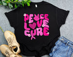 Breast Cancer Awareness Shirt, Peace Love Cure Shirt, Pink Ribbon Shirt, Support Gift for Breast Cancer Warrior Fighter