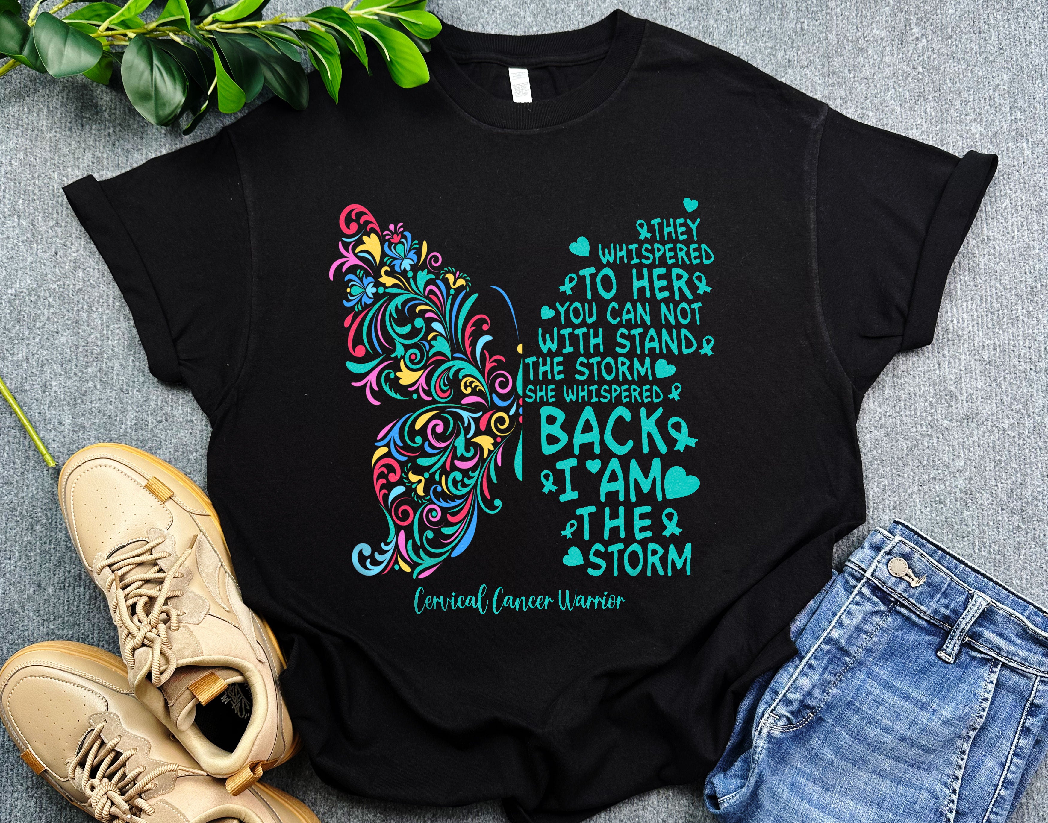 Butterfly Cervical Cancer Warrior Shirt, Cervical Cancer Gift for Women, Cervical Awareness Shirt, Teal Ribbon, Cancer Warrior Gift