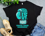 Her Fight is My Fight Boxing Glove Cervical Cancer Shirt, Support Cervical Cancer Shirt, Teal Ribbon Gift for Women