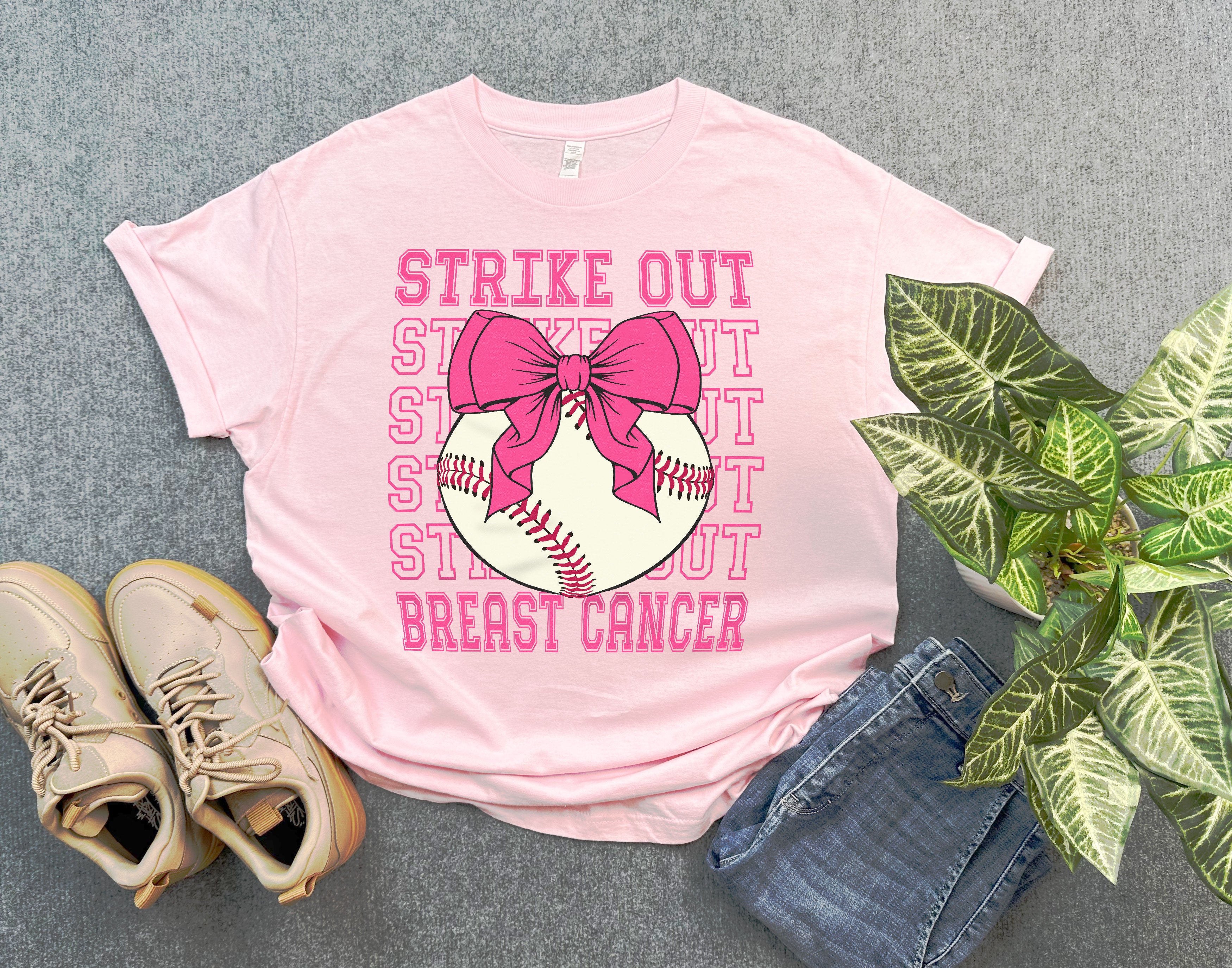 Strike Out Breast Cancer Awareness Baseball Themed Shirt, Coquette Pink Bow Shirt for Women, Aesthetic Breast Cancer Warrior Shirt