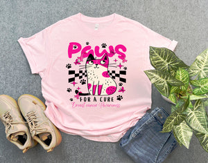 Cute Cat and Pink Ribbon Breast Cancer Awareness Shirt, Paws For a Cure Shirt for Warriors, Cat Lover Gift