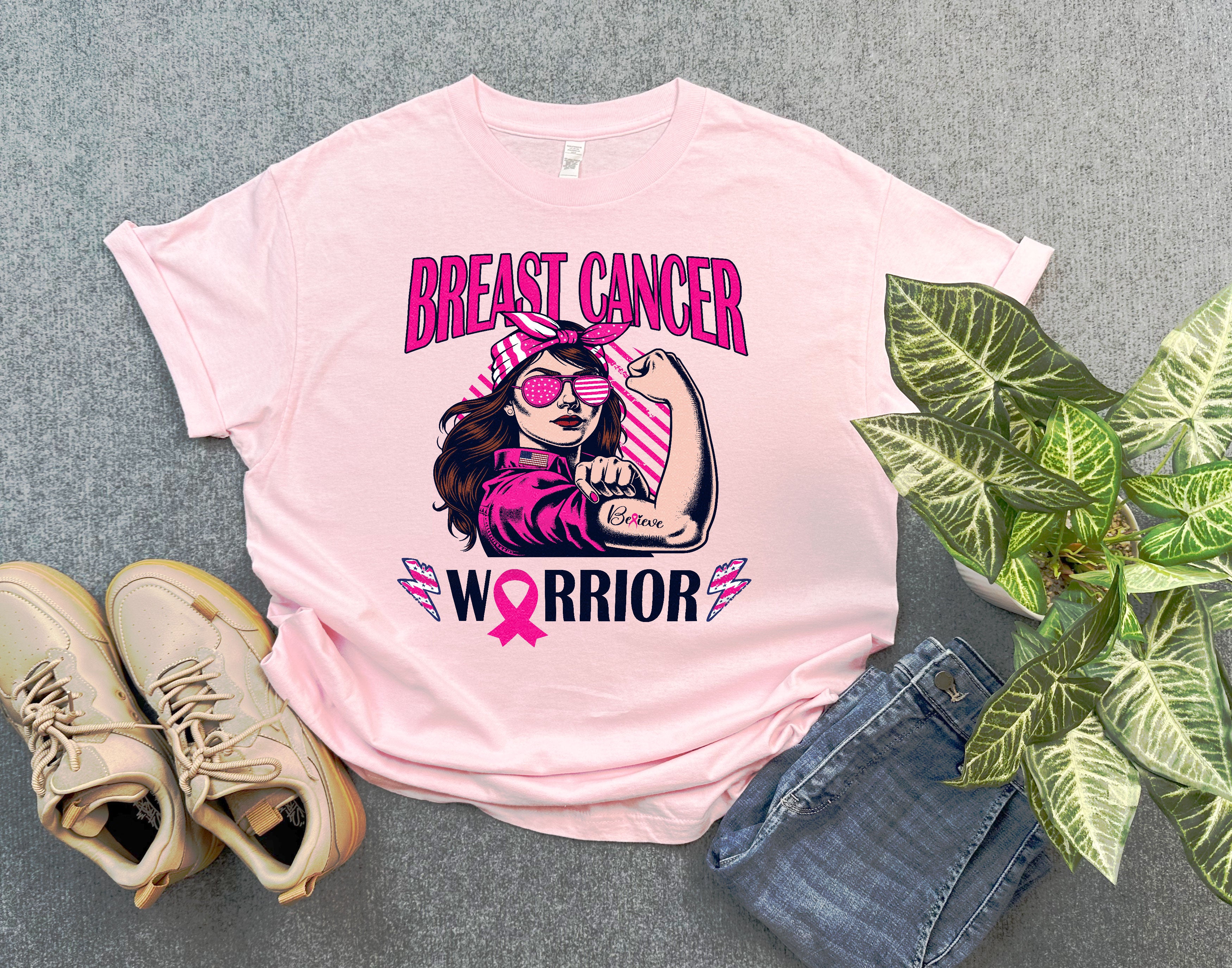 Breast Cancer Warrior Shirt for Women, Believe and Fight Shirt, Breast Cancer Month Shirt, Breast Cancer Women, Pink Ribbon Gift