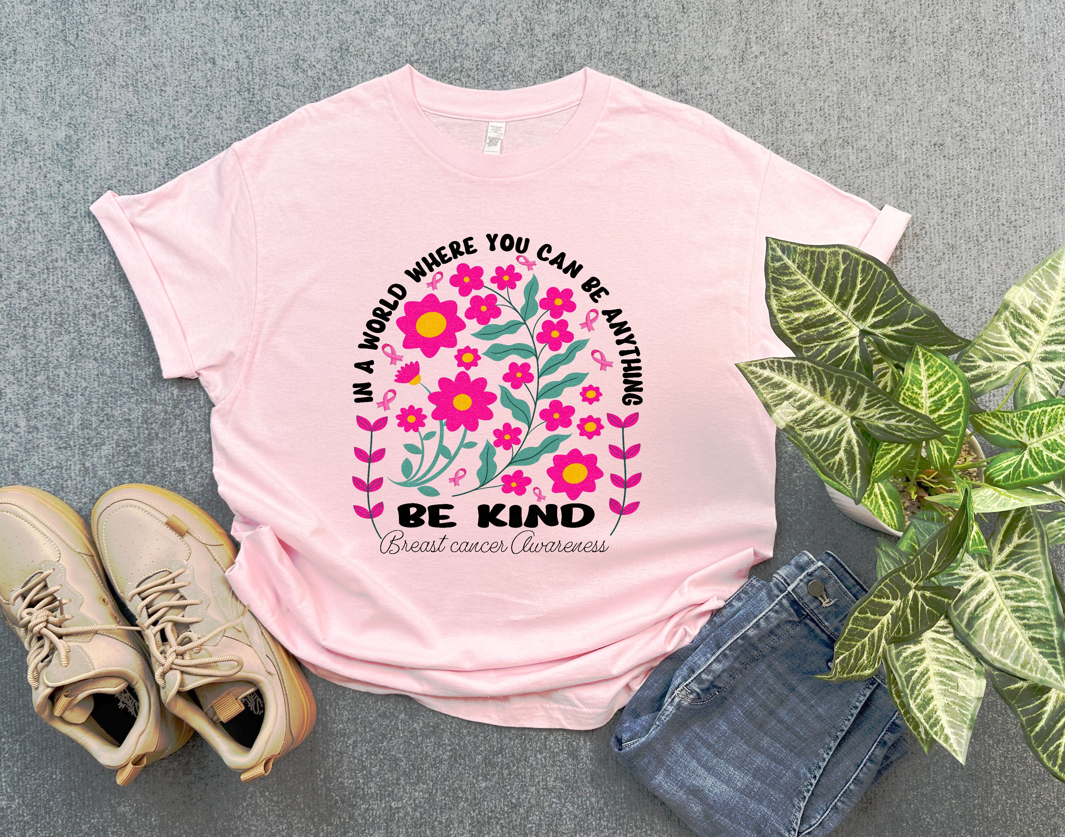 Boho Floral Breast Cancer Shirt, In a World Where You Can Be Anything Be Kind Shirt, Support Gift for Breast Cancer Survivor