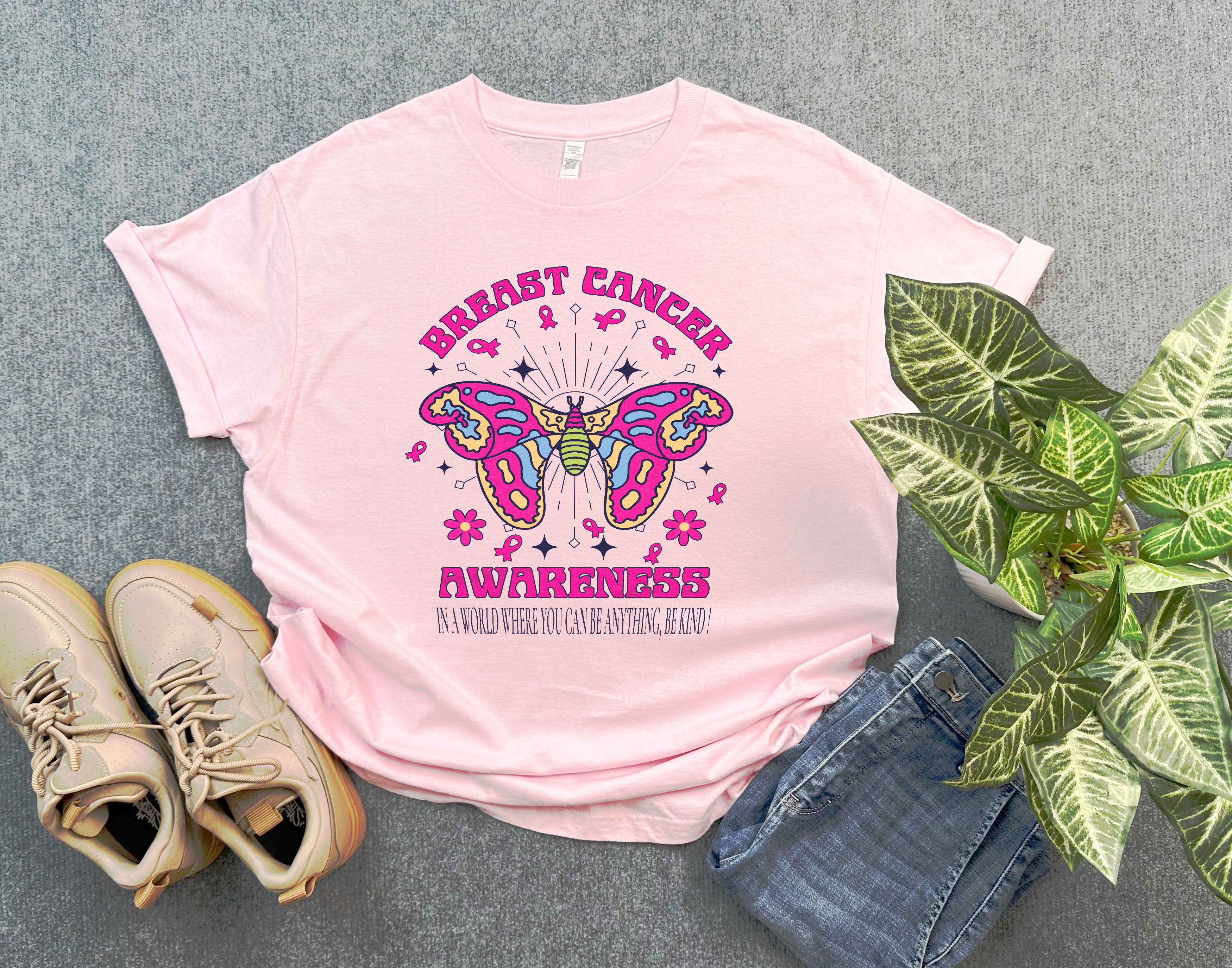 Breast Cancer Awareness Butterfly Shirt, Be Kind Breast Cancer Shirt, Pink Butterfly Shirt for Warrior and Survivor