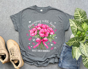 Blooming with Hope Floral Breast Cancer Awareness Shirt, Breast Cancer Support Shirt for Warrior, Cancer Survivor Gift, Pink Ribbon Shirt