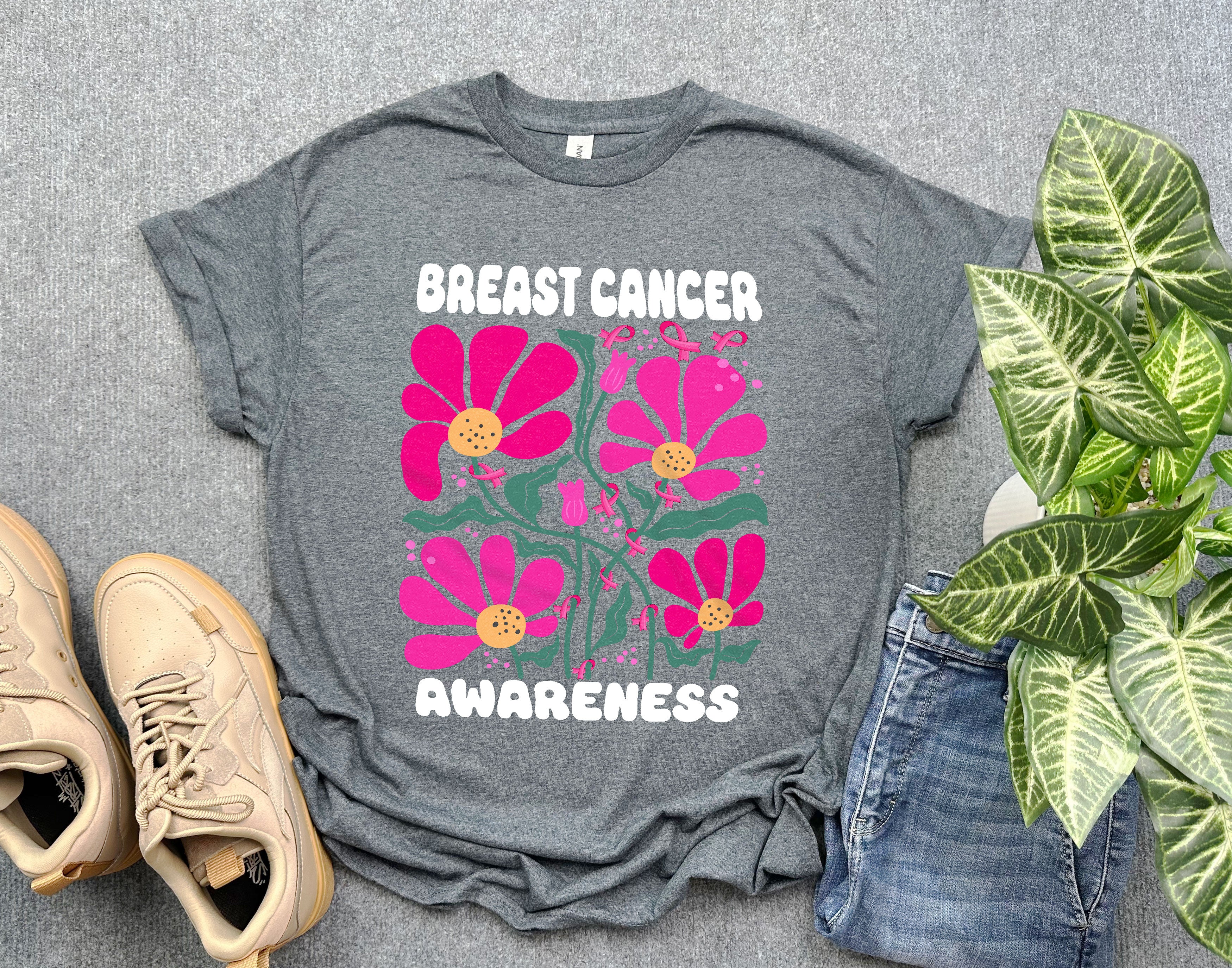 Floral Breast Cancer Awareness Shirt, Pink Flowers & Ribbons Shirt, Cancer Survivor Gift, Breast Cancer Support Shirt