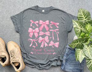 Coquette Pink Bow Breast Cancer Shirt, Pink Ribbon Shirt, Girly Aesthetic Gift for Breast Cancer Warrior