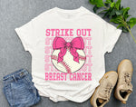 Strike Out Breast Cancer Awareness Baseball Themed Shirt, Coquette Pink Bow Shirt for Women, Aesthetic Breast Cancer Warrior Shirt