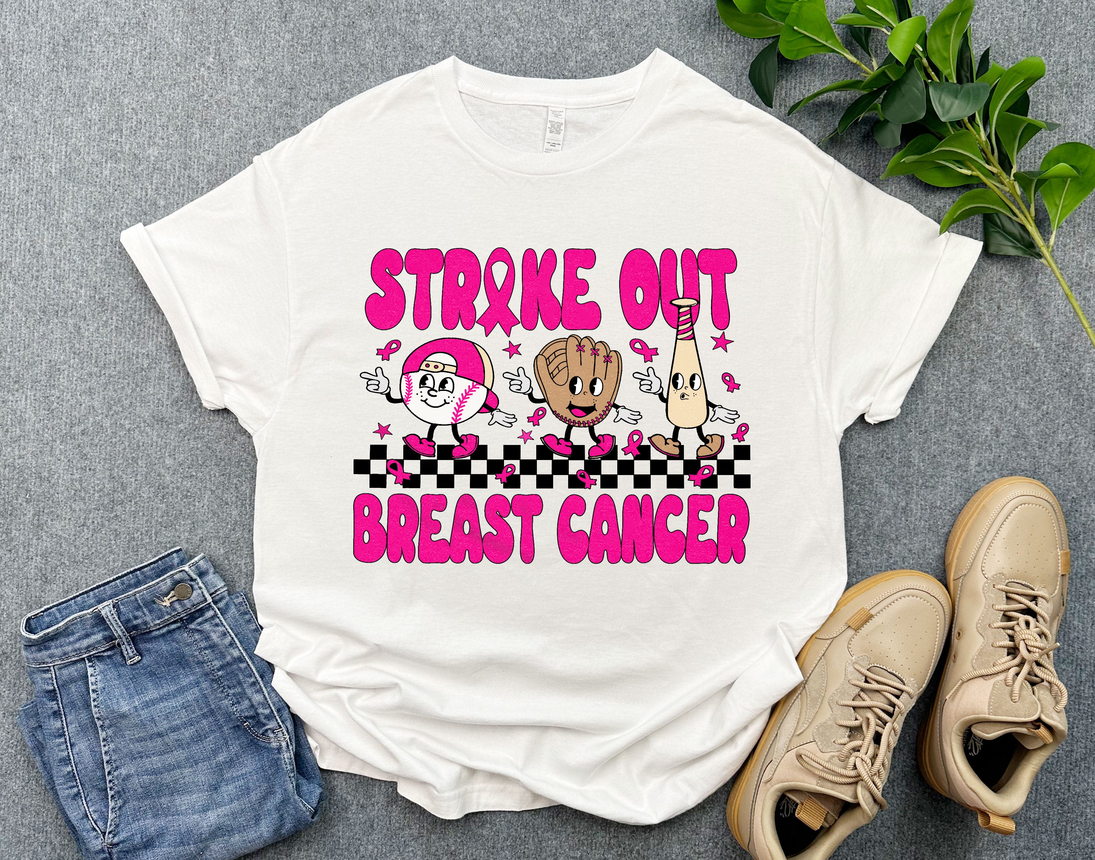 Breast Cancer Awareness Baseball-Themed Shirt, Strike Out Breast Cancer Shirt, Pink Ribbon Gift for Cancer Survivor