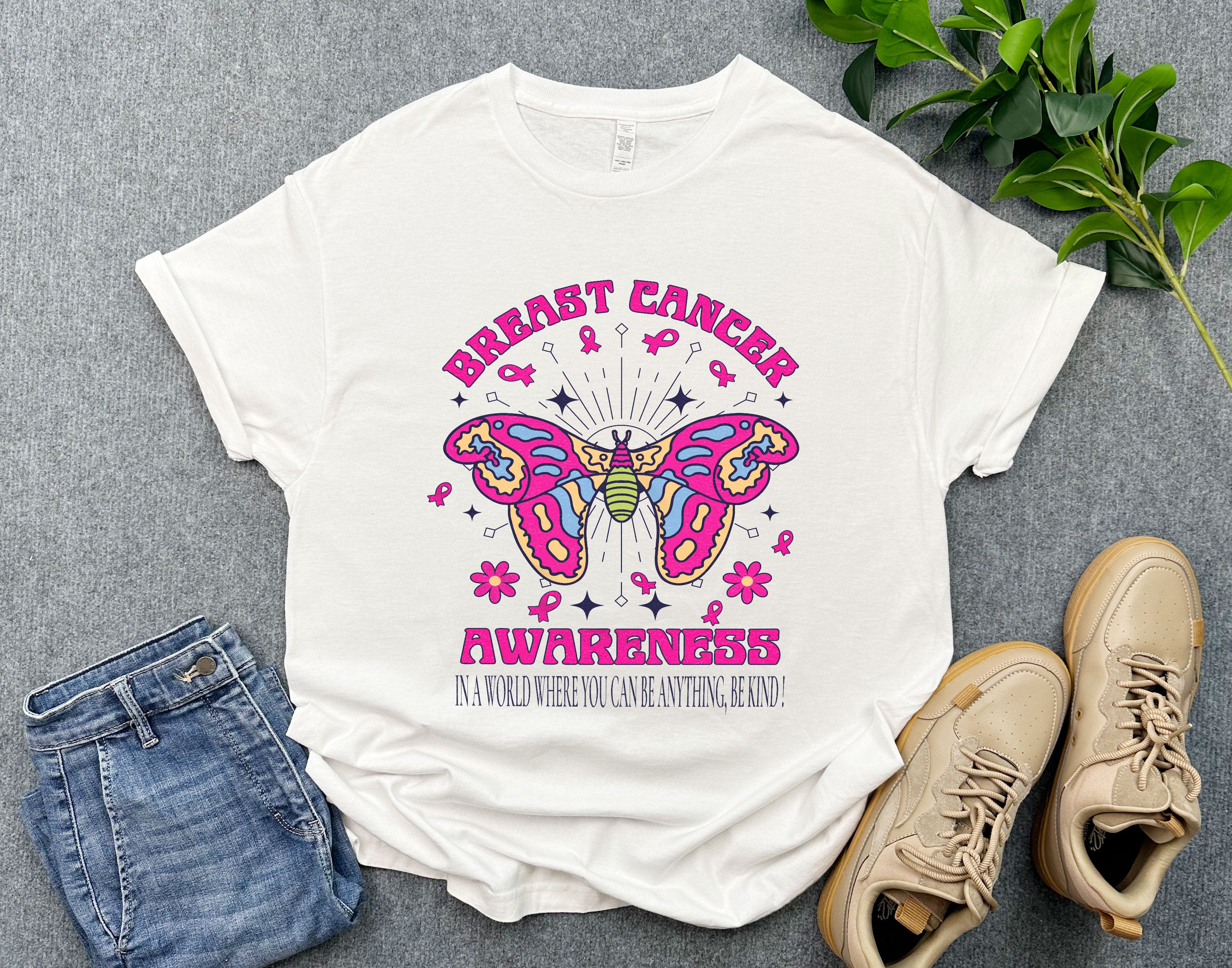 Breast Cancer Awareness Butterfly Shirt, Be Kind Breast Cancer Shirt, Pink Butterfly Shirt for Warrior and Survivor