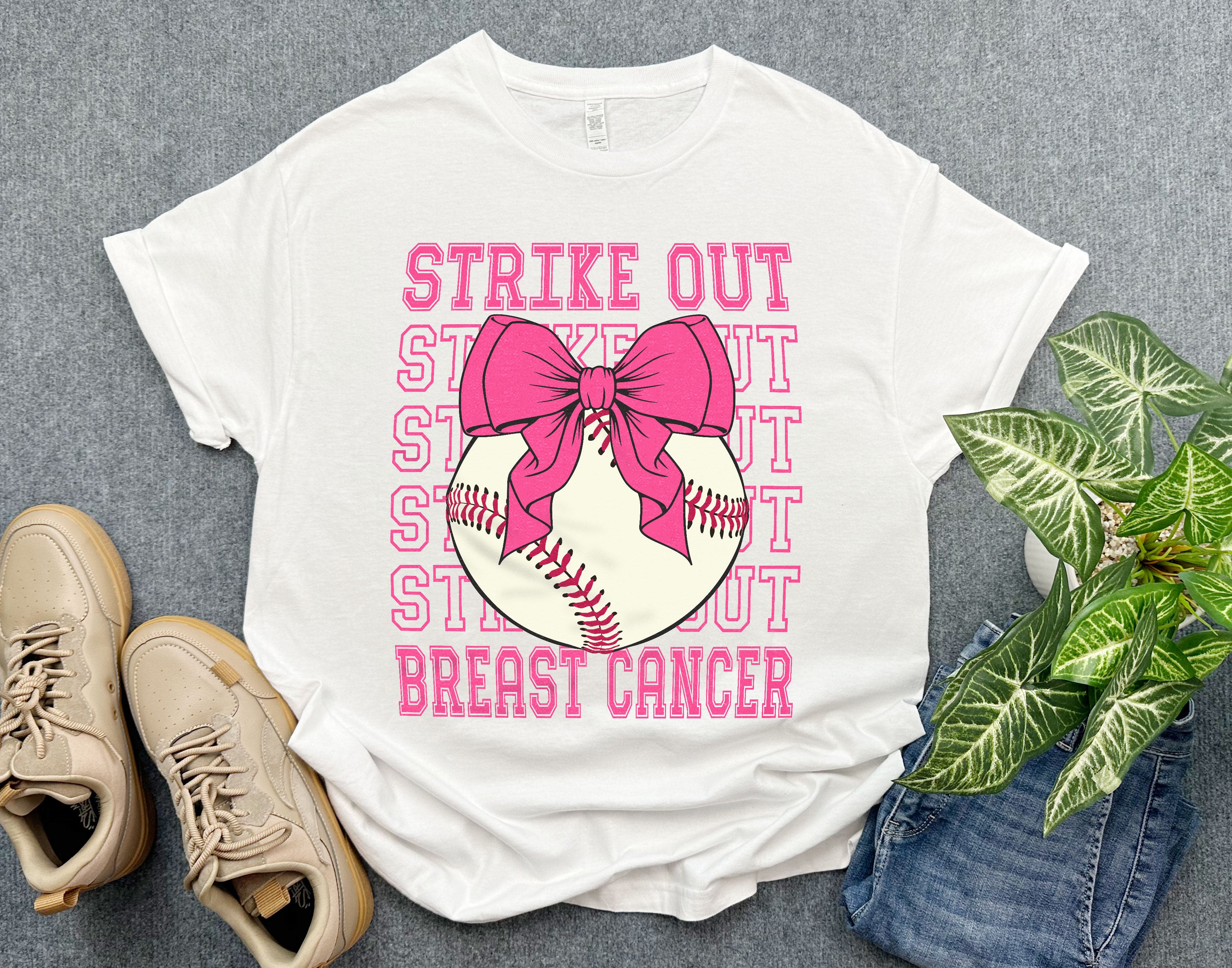 Strike Out Breast Cancer Awareness Baseball Themed Shirt, Coquette Pink Bow Shirt for Women, Aesthetic Breast Cancer Warrior Shirt