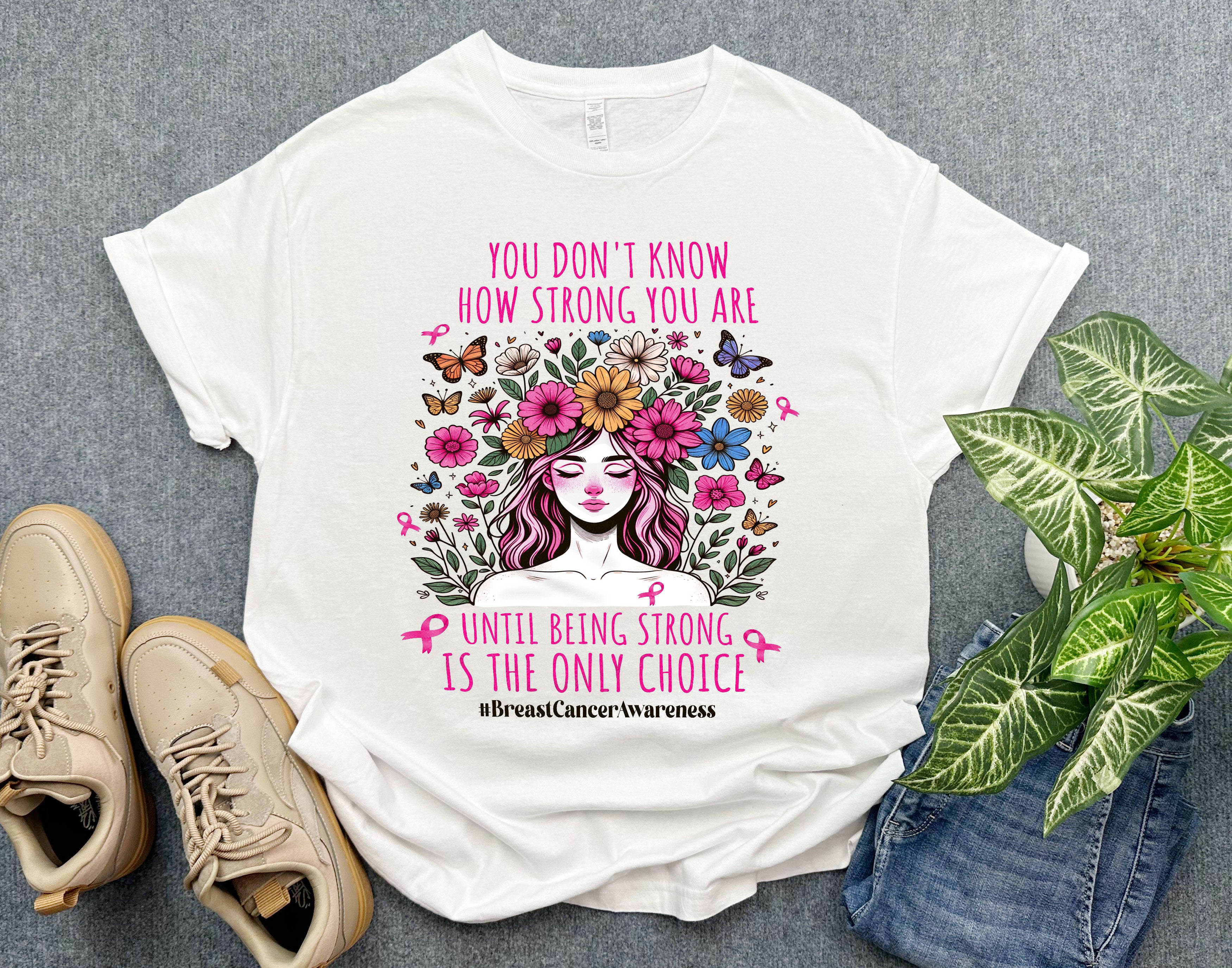 Floral Breast Cancer Awareness Shirt for Women, Strong Is the Only Choice Shirt, Breast Cancer Women Shirt, Gift for Cancer Fighter