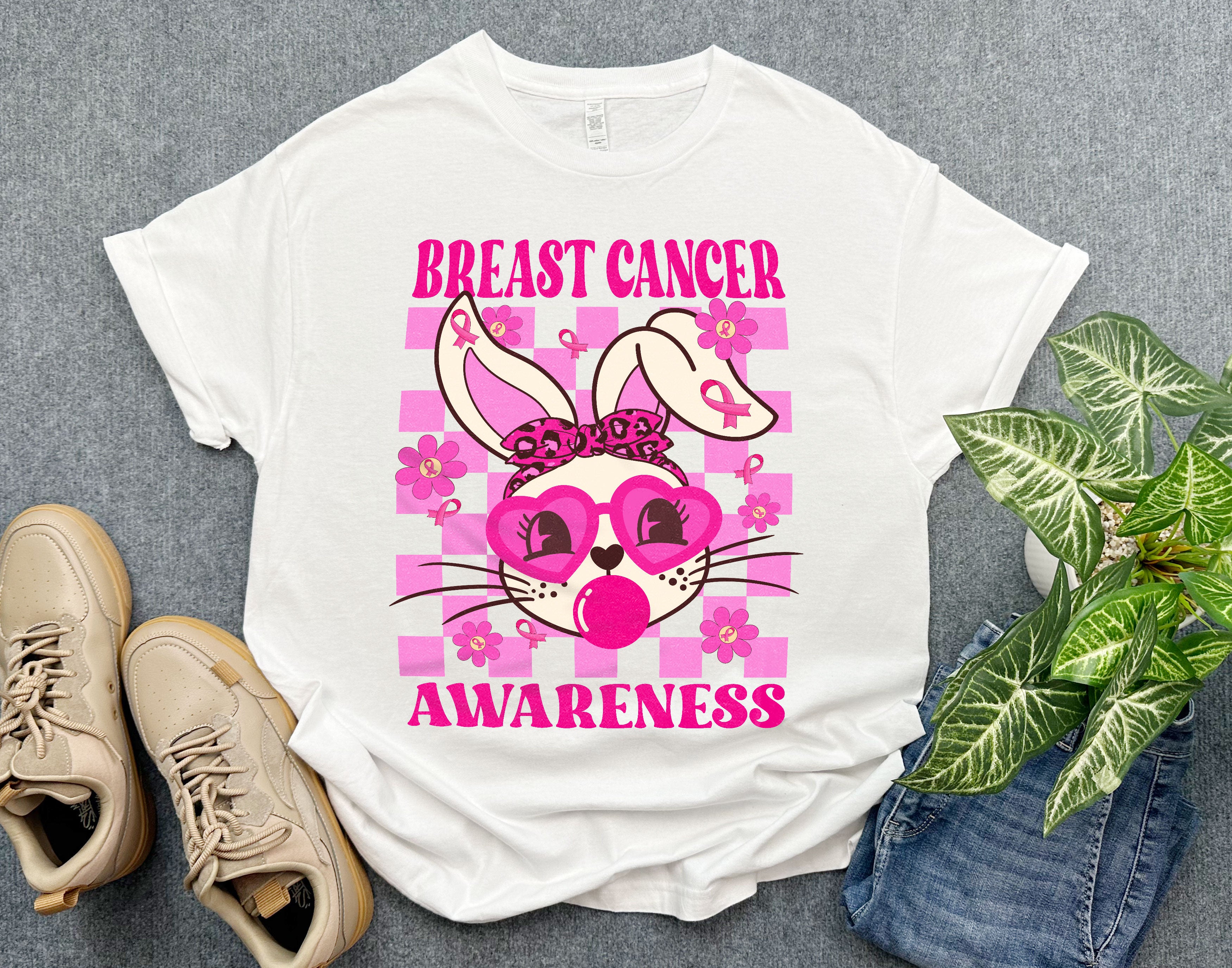 Cute Bunny Breast Cancer Awareness Shirt, Support Breast Cancer Warrior Shirt, Pink Ribbon Shirt, Cancer Survivor Gift