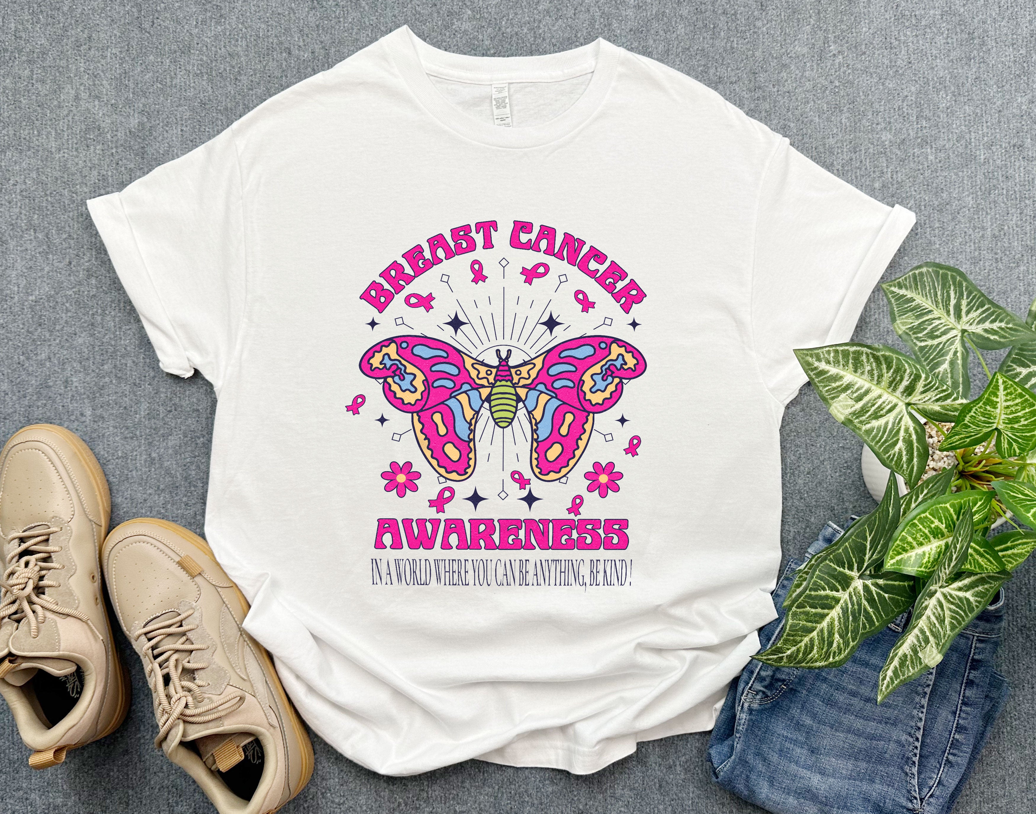 Breast Cancer Awareness Butterfly Shirt, Be Kind Breast Cancer Shirt, Pink Butterfly Shirt for Warrior and Survivor