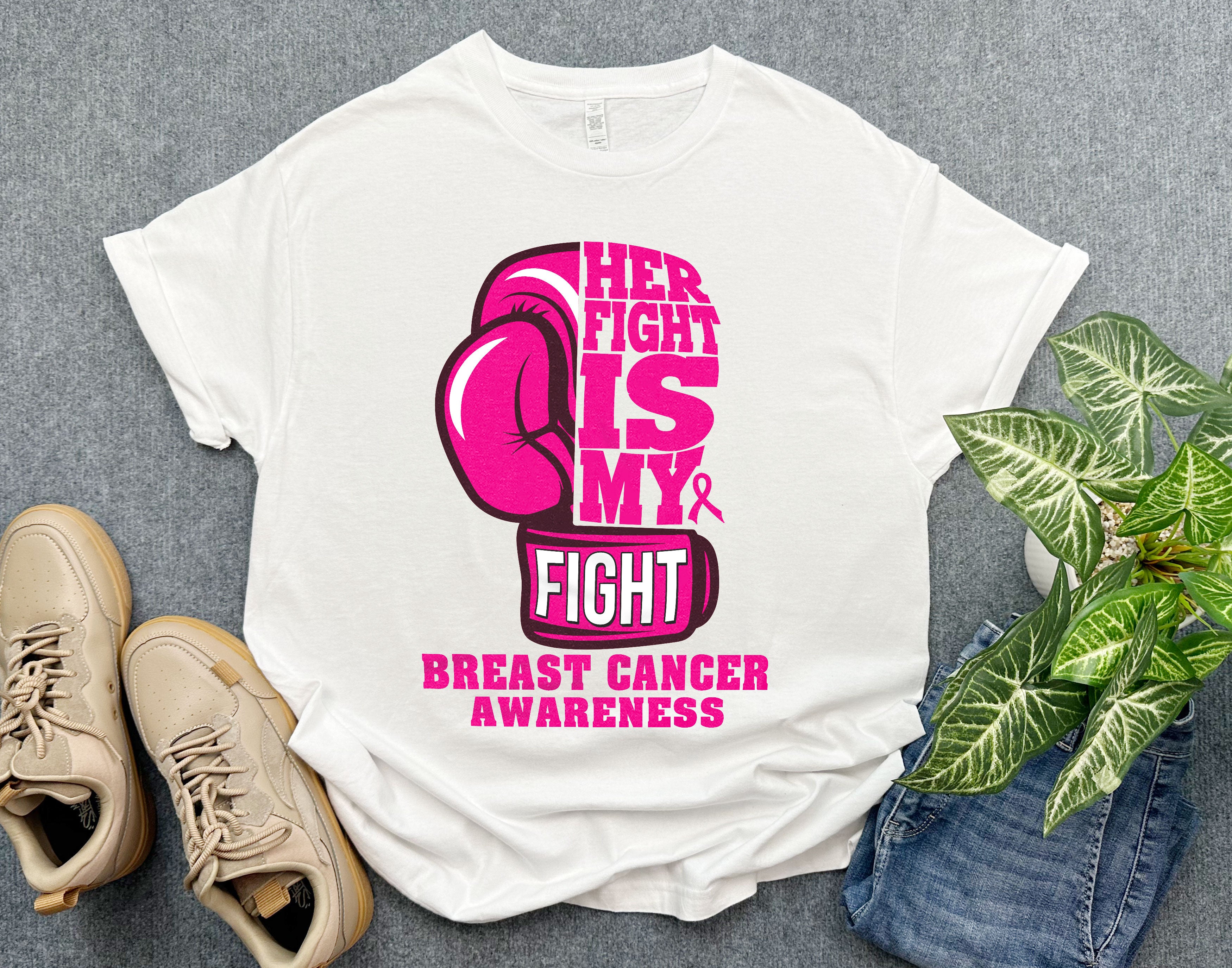 Boxing Glove Breast Cancer Support Shirt, Her Fight is My Fight Shirt, Pink Ribbon Gift for Breast Cancer Fighter