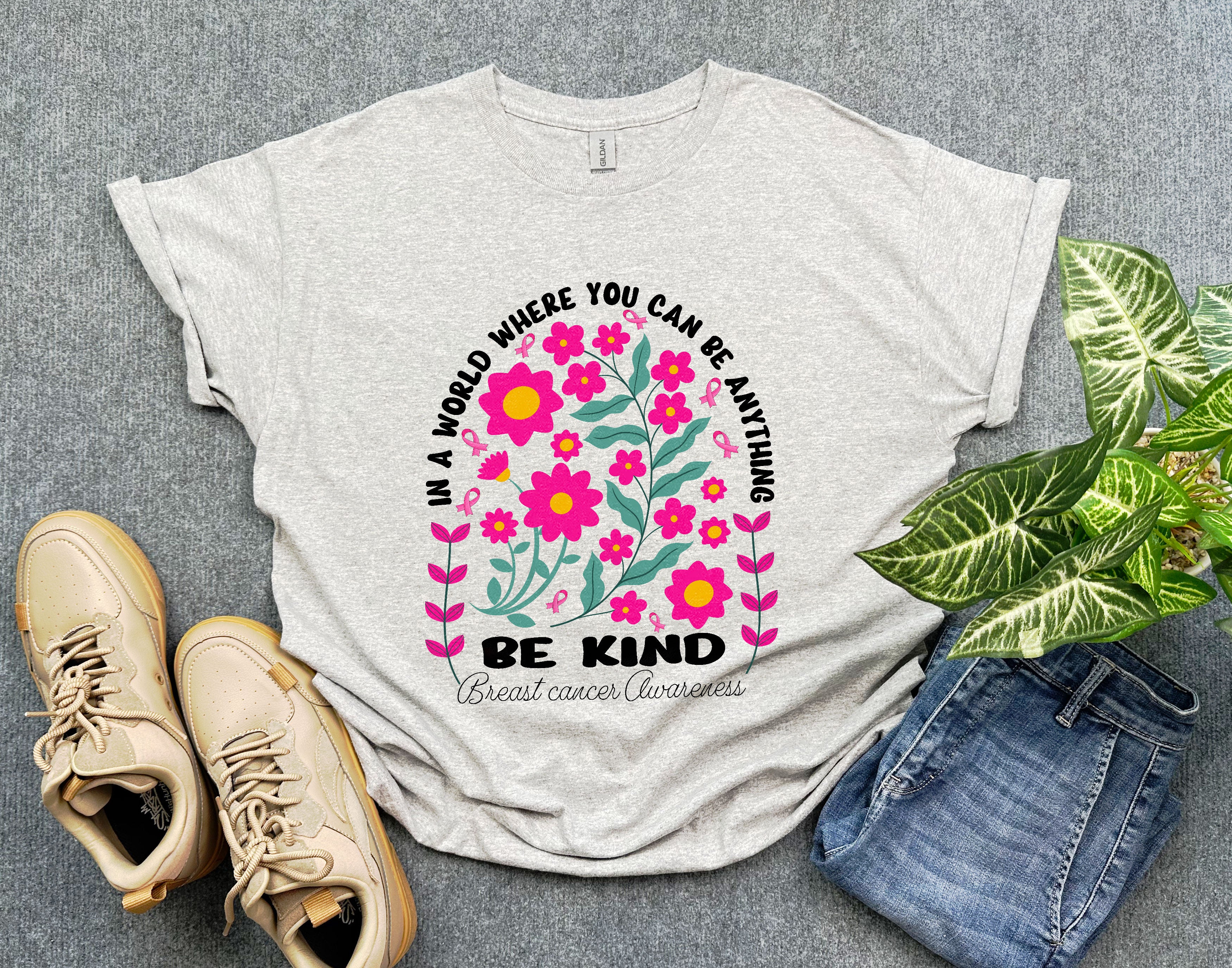 Boho Floral Breast Cancer Shirt, In a World Where You Can Be Anything Be Kind Shirt, Support Gift for Breast Cancer Survivor