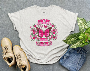 Mom Wife Fighter Breast Cancer Shirt, Pink Ribbon Butterfly Shirt, Support Gift for Mom and Wife, Breast Cancer Warrior Shirt