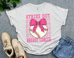 Strike Out Breast Cancer Awareness Baseball Themed Shirt, Coquette Pink Bow Shirt for Women, Aesthetic Breast Cancer Warrior Shirt