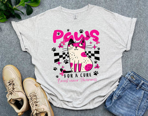 Cute Cat and Pink Ribbon Breast Cancer Awareness Shirt, Paws For a Cure Shirt for Warriors, Cat Lover Gift