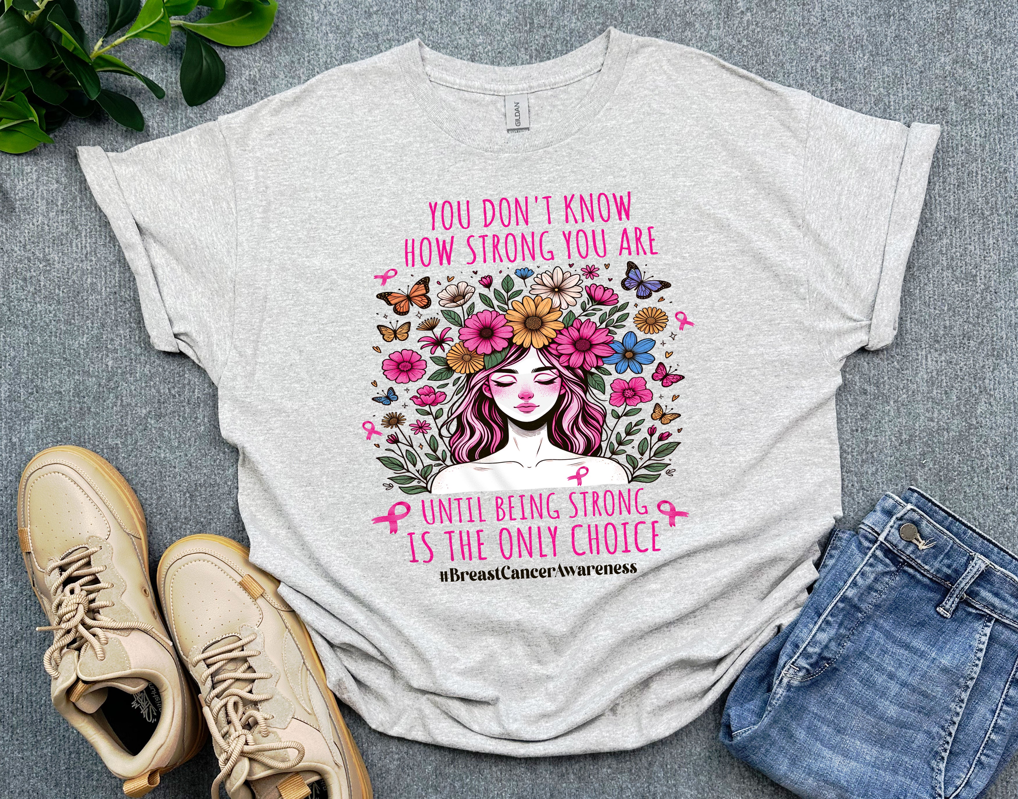 Floral Breast Cancer Awareness Shirt for Women, Strong Is the Only Choice Shirt, Breast Cancer Women Shirt, Gift for Cancer Fighter