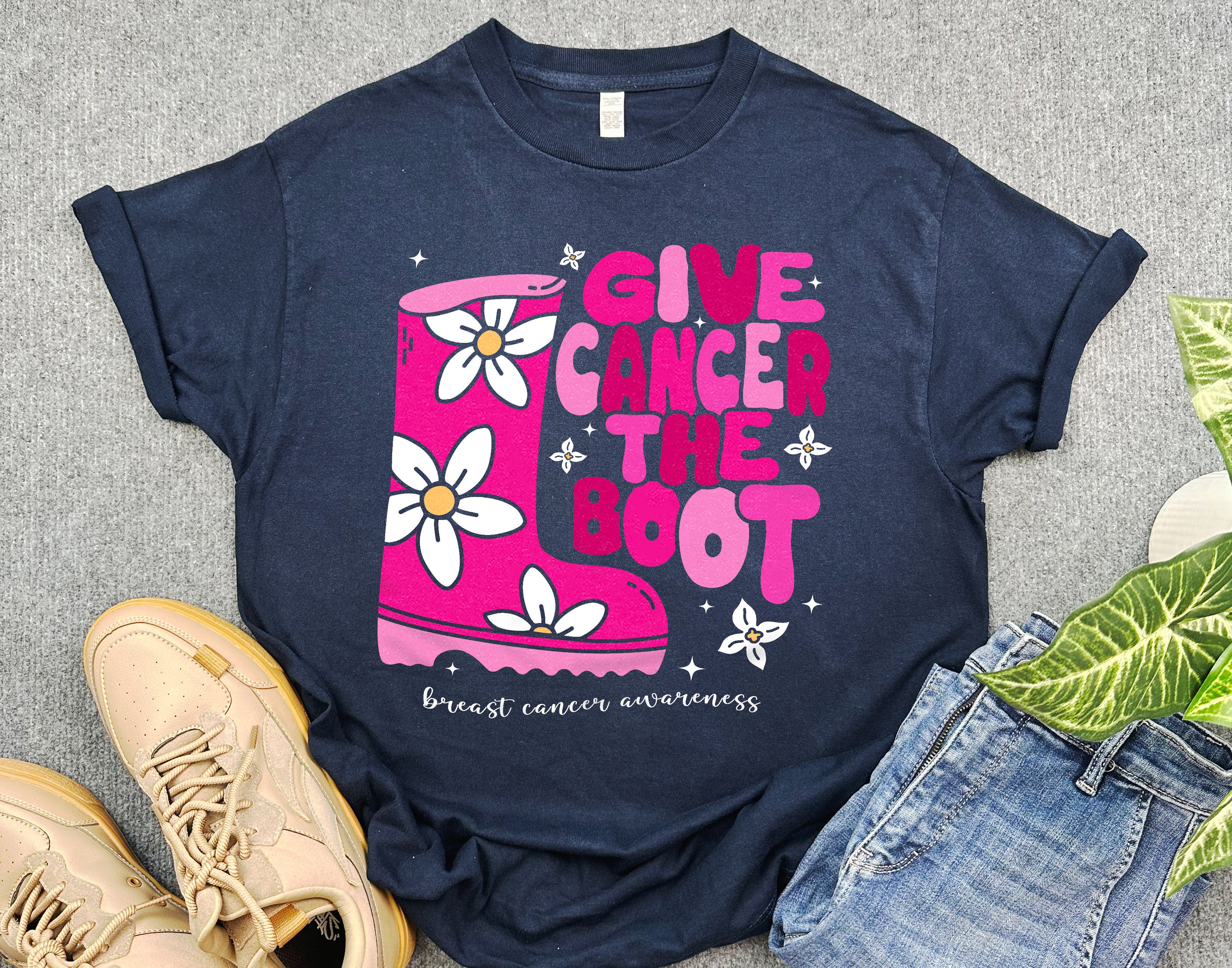 Give Cancer The Boot Breast Cancer Awareness Shirt, Cancer Support Shirt, Pink Ribbon Gift for Breast Cancer Survivor