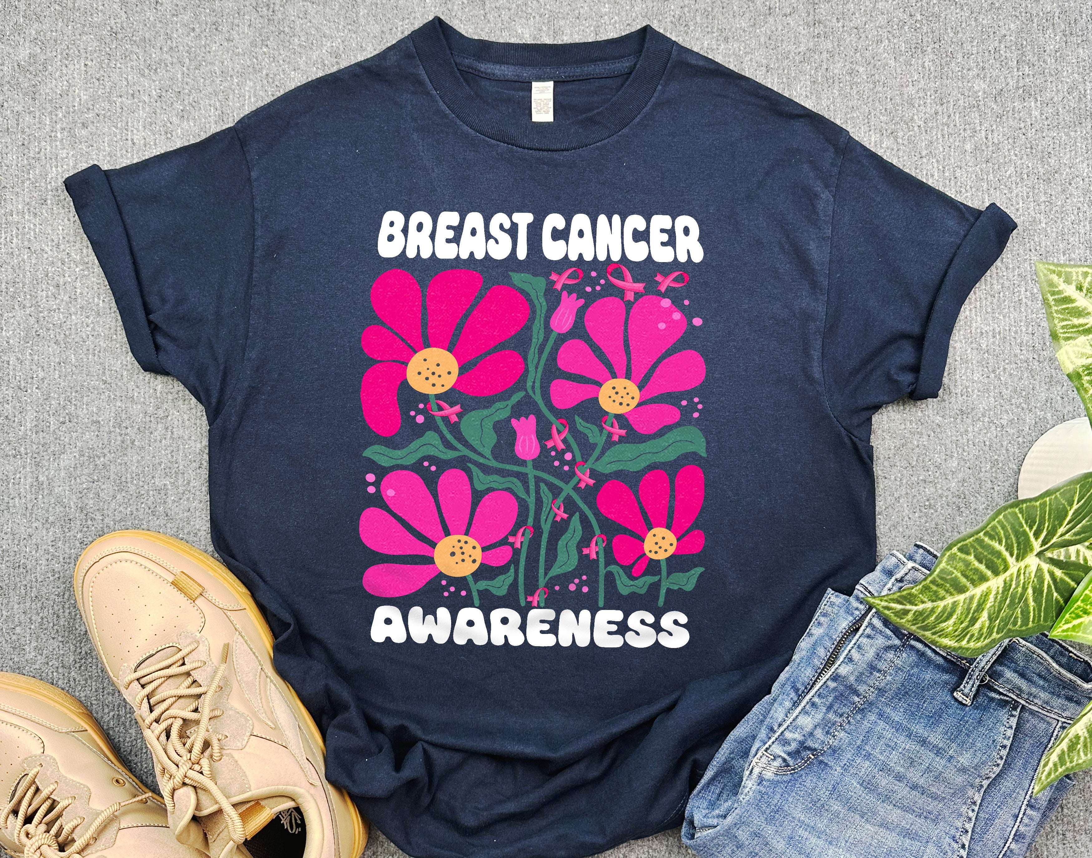 Floral Breast Cancer Awareness Shirt, Pink Flowers & Ribbons Shirt, Cancer Survivor Gift, Breast Cancer Support Shirt