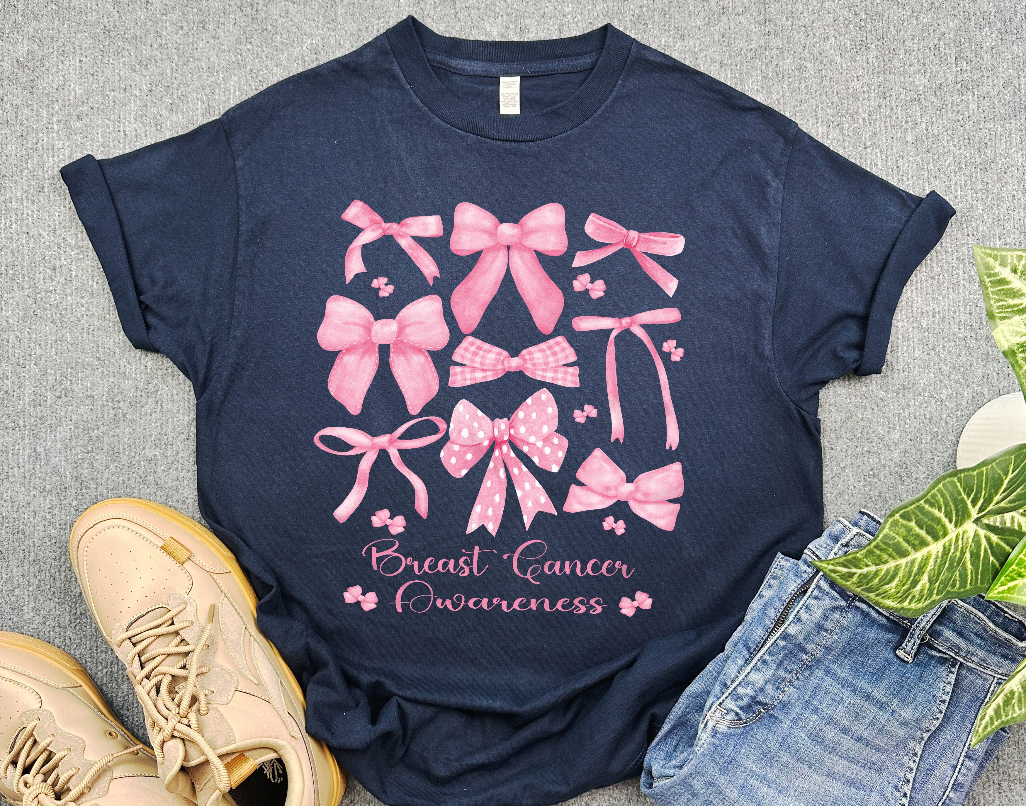 Coquette Pink Bow Breast Cancer Shirt, Pink Ribbon Shirt, Girly Aesthetic Gift for Breast Cancer Warrior