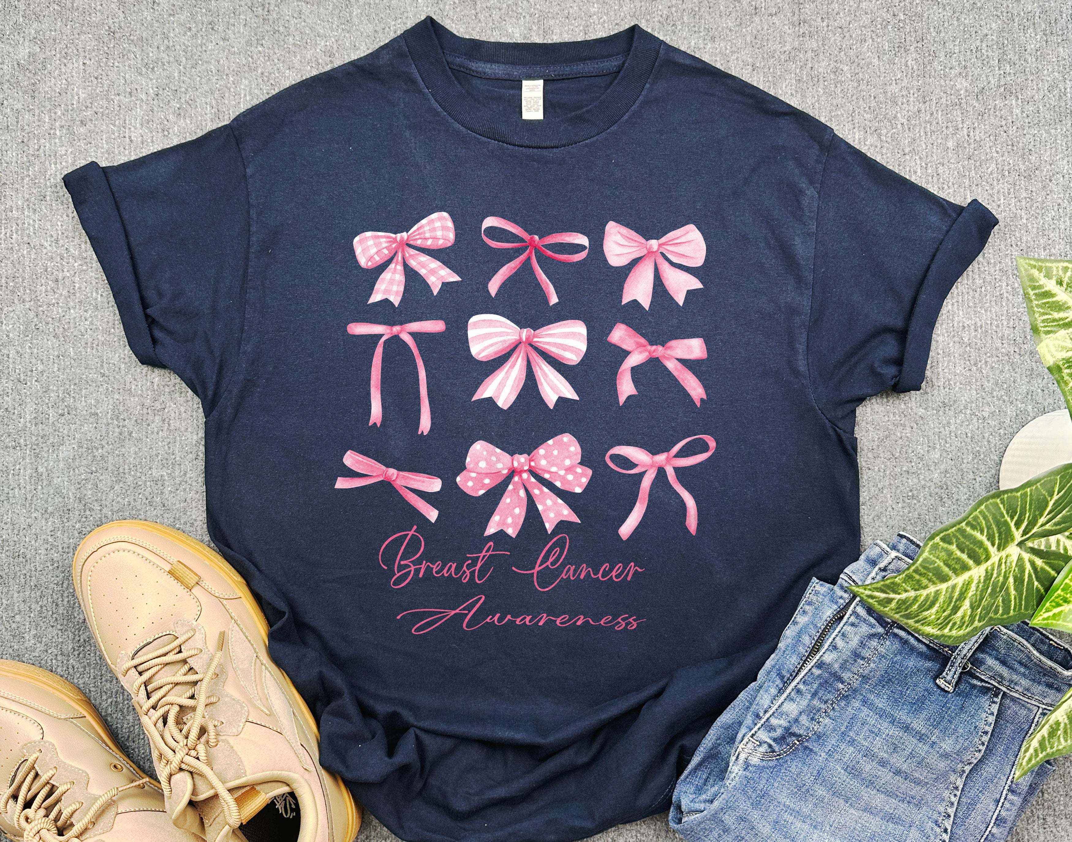 Coquette Pink Bow Breast Cancer Awareness Shirt, Girly Aesthetic Shirt for Breast Cancer Warrior, Pink Ribbon Shirt, Cancer Survivor Gift