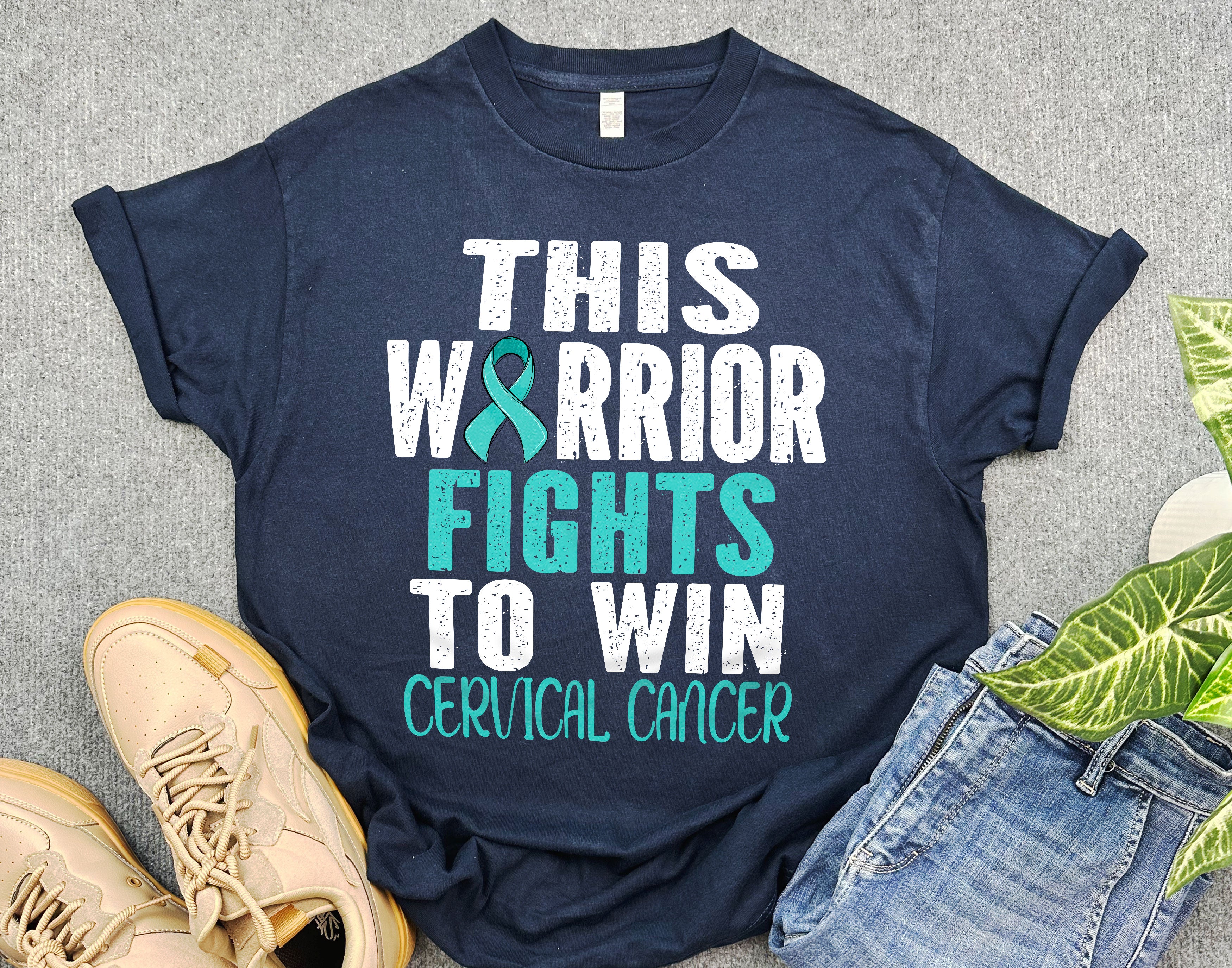 This Warrior Fights to Win Cervical Cancer Shirt, Teal Ribbon Support Gift for Cancer Fighters, Cervical Cancer Month Shirt