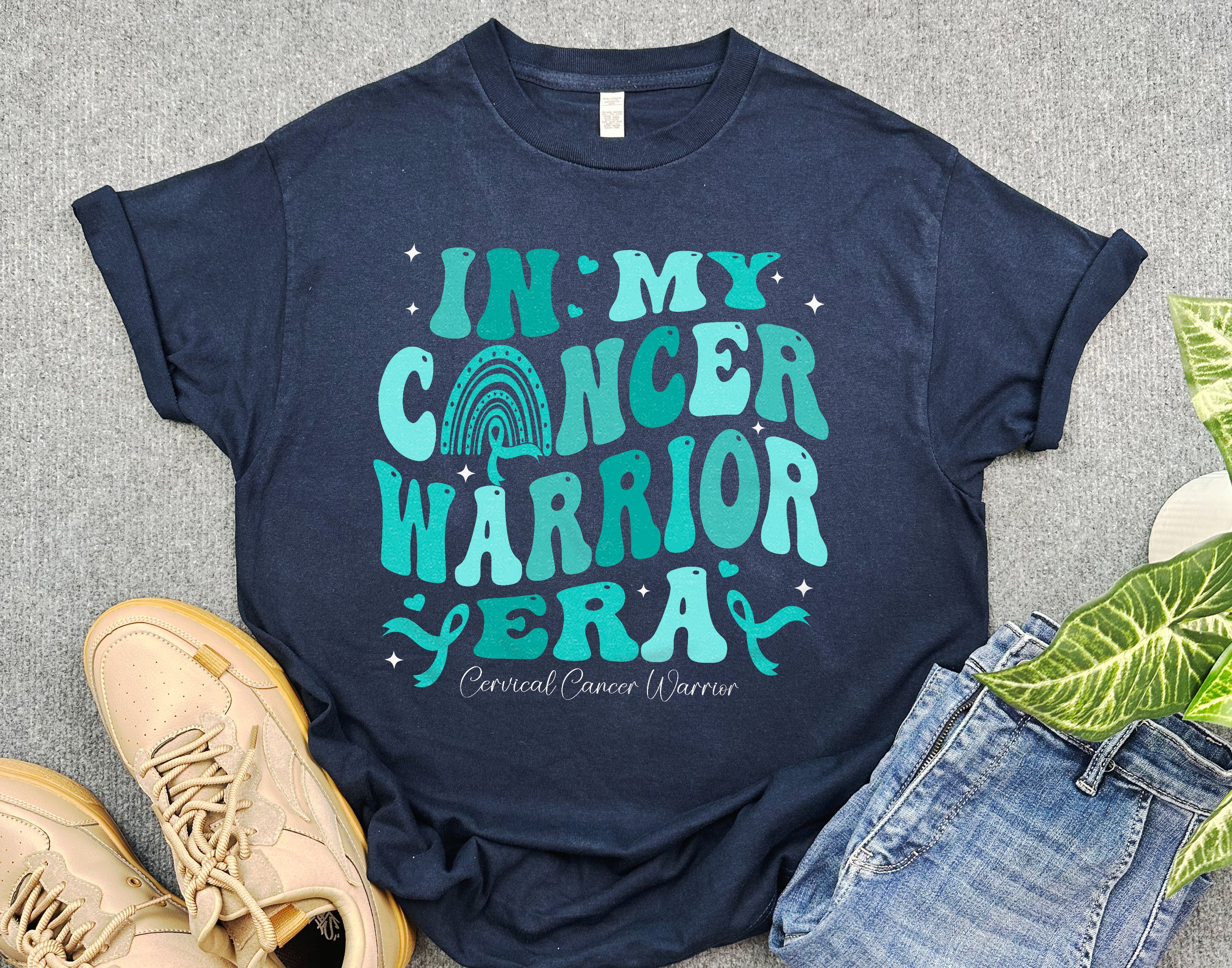 Teal Ribbon In My Cancer Warrior Era Shirt, Groovy Cervical Cancer Awareness Shirt, Cancer Support Shirt for Warrior