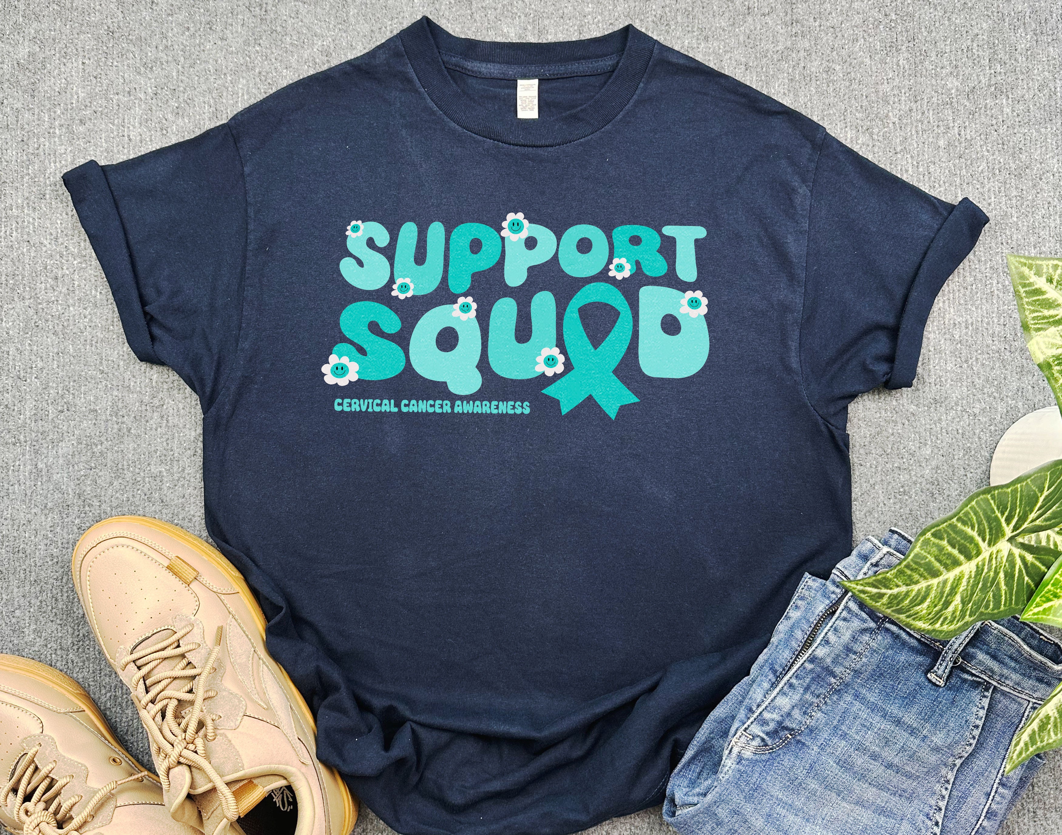 Support Squad Cervical Cancer Shirt, Cervical Cancer Awareness Team Shirt, Teal Ribbon Group Shirt, Support Gift for Women