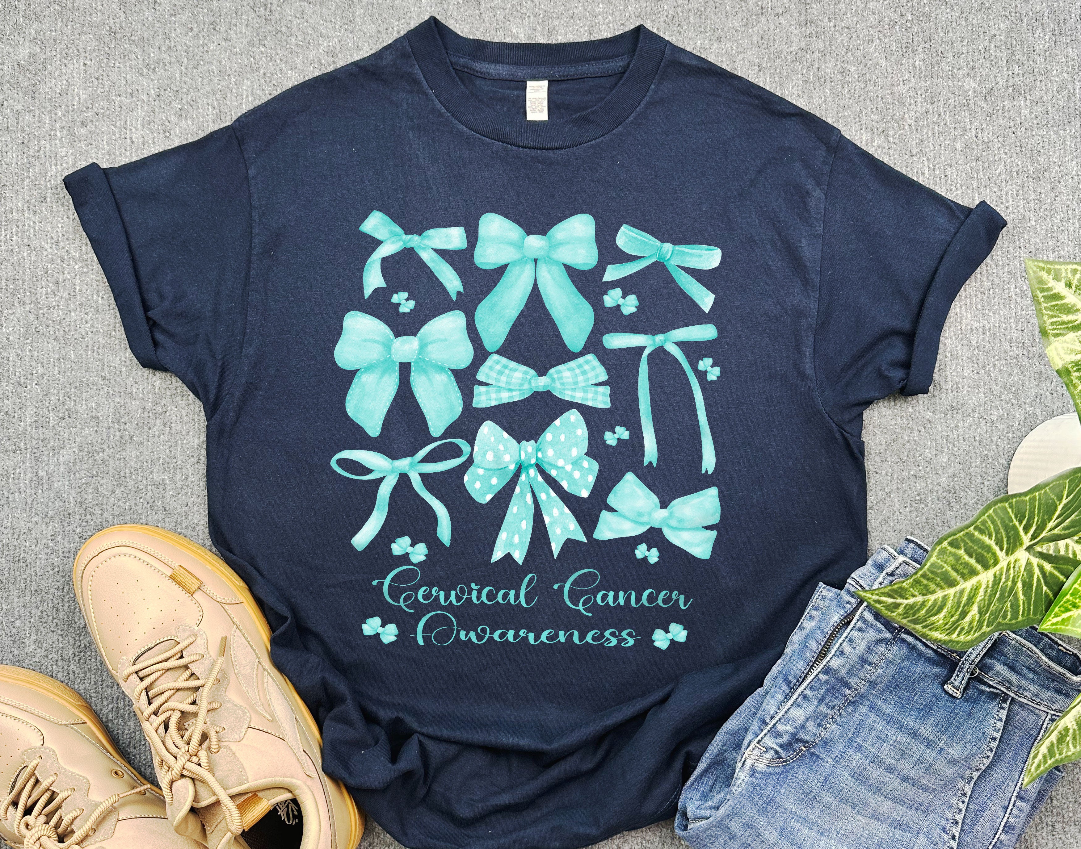 Coquette Teal Bow Cervical Cancer Shirt, Cervical Cancer Survivor Gift for Women, Teal Ribbon Shirt